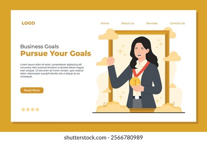 Landing page template designed for business achievement goals, helping track success and growth