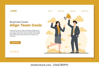 Landing page template designed for business achievement goals, helping track success and growth