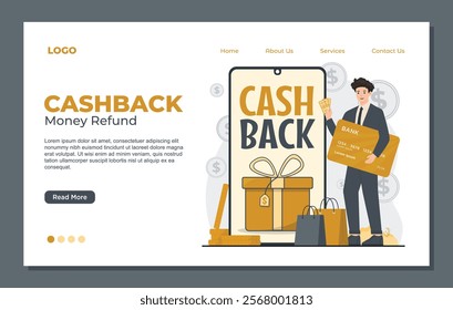 Landing page template designed for cashback promotions, offering savings and exclusive rewards for users