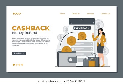 Landing page template designed for cashback promotions, offering savings and exclusive rewards for users