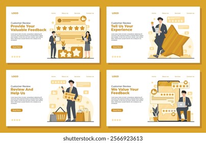 Landing page template designed for customer reviews, showcasing feedback and enhancing trust in businesses