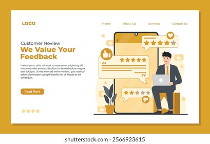 Landing page template designed for customer reviews, showcasing feedback and enhancing trust in businesses