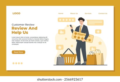 Landing page template designed for customer reviews, showcasing feedback and enhancing trust in businesses