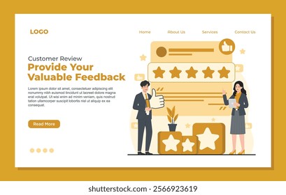 Landing page template designed for customer reviews, showcasing feedback and enhancing trust in businesses