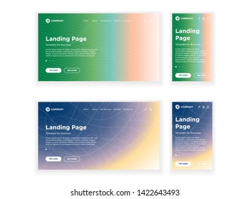 Landing page template desktop PC and mobile adaptive version set. Minimal geometric fading effect background. Dynamic volume lines composition. Vector design for business corporate website or app