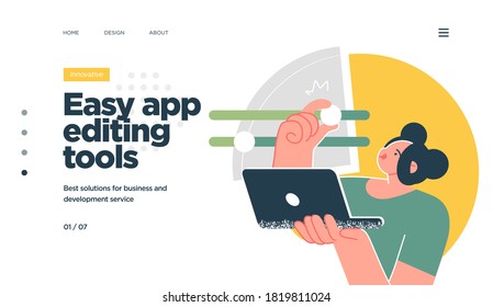 Landing page template of developing computer software, coding and programming . Modern flat design concept of web page design for website. Vector illustration