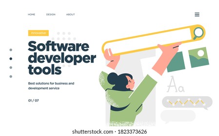 Landing page template of developing computer software, coding and programming . Modern flat design concept of web page design for website. Vector illustration