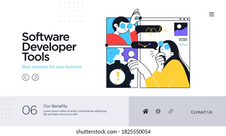 Landing page template of developing computer software, coding and programming . Modern flat design concept of web page design for website. Vector illustration