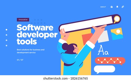 Landing page template of developing computer software, coding and programming . Modern flat design concept of web page design for website. Vector illustration