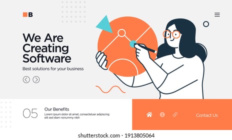 Landing page template of developing computer software, coding and programming . Modern flat design concept of web page design for website. Vector illustration