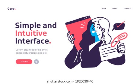 Landing page template of developing computer software, coding and programming . Modern flat design concept of web page design for website. Vector illustration