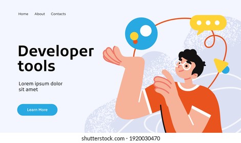 Landing page template of developing computer software, coding and programming . Modern flat design concept of web page design for website. Vector illustration