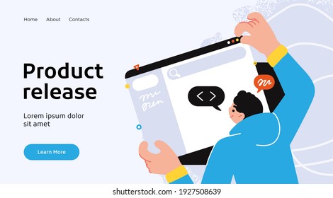 Landing page template of developing computer software, coding and programming . Modern flat design concept of web page design for website. Vector illustration