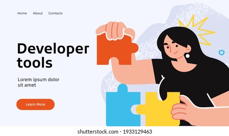 Landing page template of developing computer software, coding and programming . Modern flat design concept of web page design for website. Vector illustration