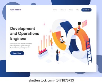 Landing page template of Development and Operations Engineer Isometric Illustration Concept. Modern design concept of web page design for website and mobile website.Vector illustration EPS 10