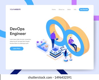 Landing page template of Development and Operations Engineer Isometric Illustration Concept. Modern design concept of web page design for website and mobile website.Vector illustration EPS 10