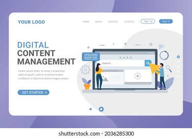 Landing page template digital content management design concept