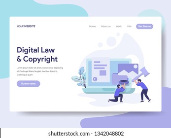 Landing page template of Digital Law and Copyright Illustration Concept. Isometric flat design concept of web page design for website and mobile website.Vector illustration