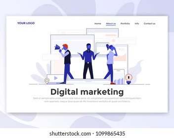 Landing page template of Digital Marketing. Modern flat design concept of web page design for website and mobile website. Easy to edit and customize. Vector illustration