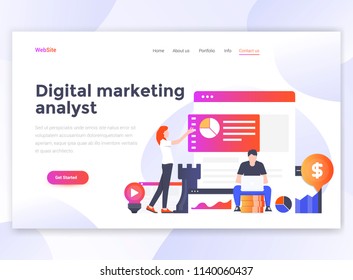 Landing page template of Digital Marketing analyst. Modern flat design concept of web page design for website and mobile website. Easy to edit and customize. Vector illustration