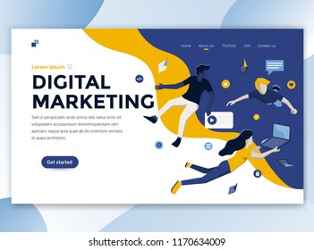 Landing page template of Digital Marketing. Modern flat design concept of web page design for website and mobile website. Easy to edit and customize. Vector illustration