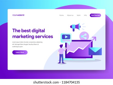 Landing page template of Digital Marketing Services Concept. Modern flat design concept of web page design for website and mobile website.Vector illustration