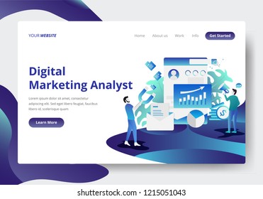 Landing page template of Digital Marketing Analyst. Modern flat design concept of web page design for website and mobile website.Vector illustration