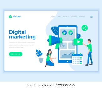 Landing page template digital marketing concept with office people. Modern flat design web page design for website and mobile website. Vector illustration