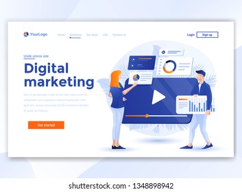 Landing page template of Digital Marketing. Modern flat design concept of web page design for website and mobile website. Easy to edit and customize. Vector illustration