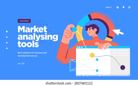 Landing page template of Digital Solutions Business Analytics and Planning. Modern Flat style. Vector illustration.