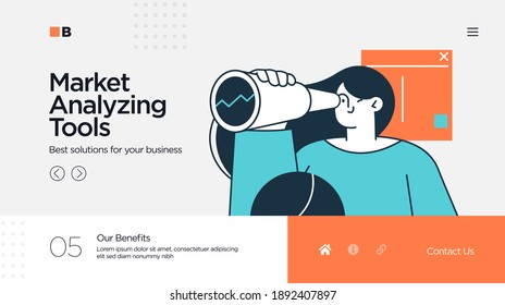 Landing page template of Digital Solutions Business Analytics and Planning. Modern Flat style. Vector illustration.