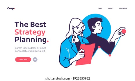 Landing page template of Digital Solutions Business Analytics and Planning. Modern Flat style. Vector