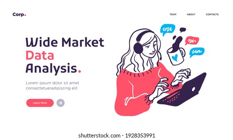 Landing page template of Digital Solutions Business Analytics and Planning. Modern Flat style. Vector