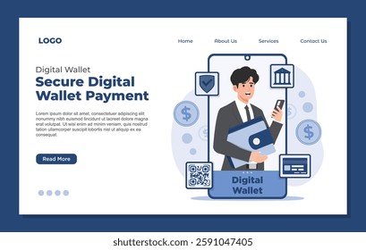 landing page template digital wallet fintech concept ewallet mobile banking enabling secure and fast online transactions