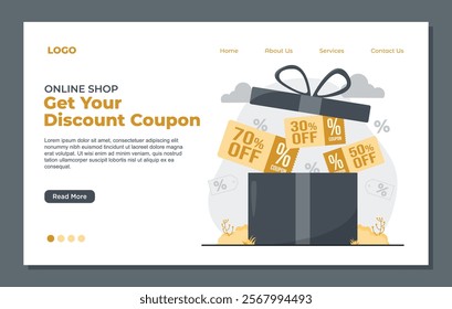 Landing page template for discount coupons, designed to promote exclusive voucher 