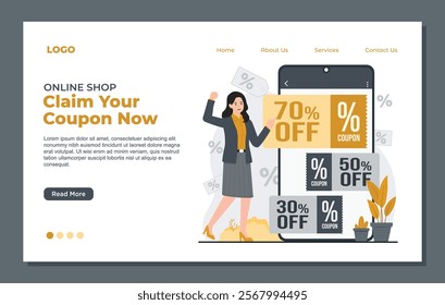 Landing page template for discount coupons, designed to promote exclusive voucher 