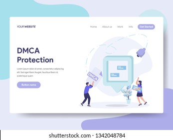 Landing page template of DMCA Protection Illustration Concept. Isometric flat design concept of web page design for website and mobile website.Vector illustration