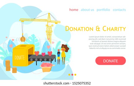 Landing page template. Donation and charity  Vector illustration. 