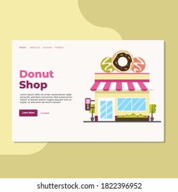 Landing page template of Donut Shop. Modern flat design concept of web page design for website and mobile website. Easy to edit and customize. Vector Illustration
