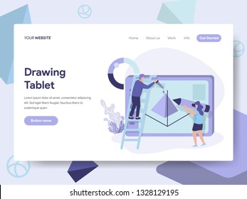 Landing page template of Drawing Tablet Illustration Concept. Isometric flat design concept of web page design for website and mobile website.Vector illustration