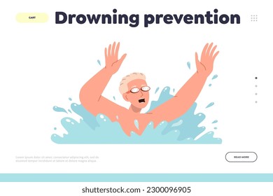 Landing page template with drowning prevention tips for swimmers and tourist at beach resort