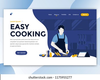 Landing page template of Easy Cooking. Modern flat design concept of web page design for website and mobile website. Easy to edit and customize. Vector illustration