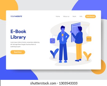 Landing page template of E-Book Library Illustration Concept. Modern flat design concept of web page design for website and mobile website.Vector illustration