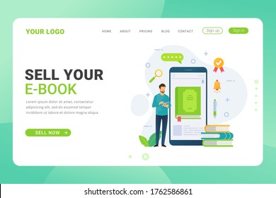 Landing page template ebook shop design concept vector illustration