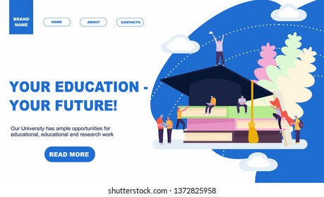 Landing page template of education. Modern flat design concept of web page design for website and mobile website. Easy to edit and customize. Vector illustration flat cartoon style