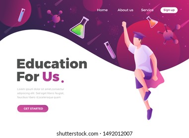 Landing page template of education. Unique Modern flat design concept of web page design for website and mobile website. Easy to edit and customize. Vector illustration