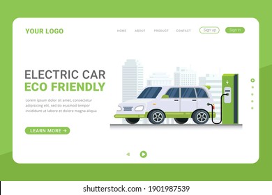 Landing page template electric car charging technology design concept vector illustration