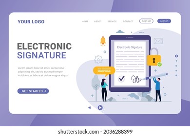 Landing page template electronic signature design concept. Digital signature vector illustration