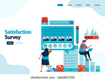 landing page template of emoticon satisfaction surveys. give rating and stars for apps services. good feedback with emoticons. illustration for banner, ui ux, website, web, mobile apps, flyer, card