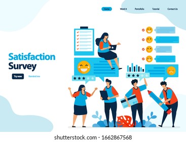 landing page template of emoticon satisfaction surveys. give rating and stars for apps services. good feedback with emoticons. illustration for banner, ui ux, website, web, mobile apps, flyer, card